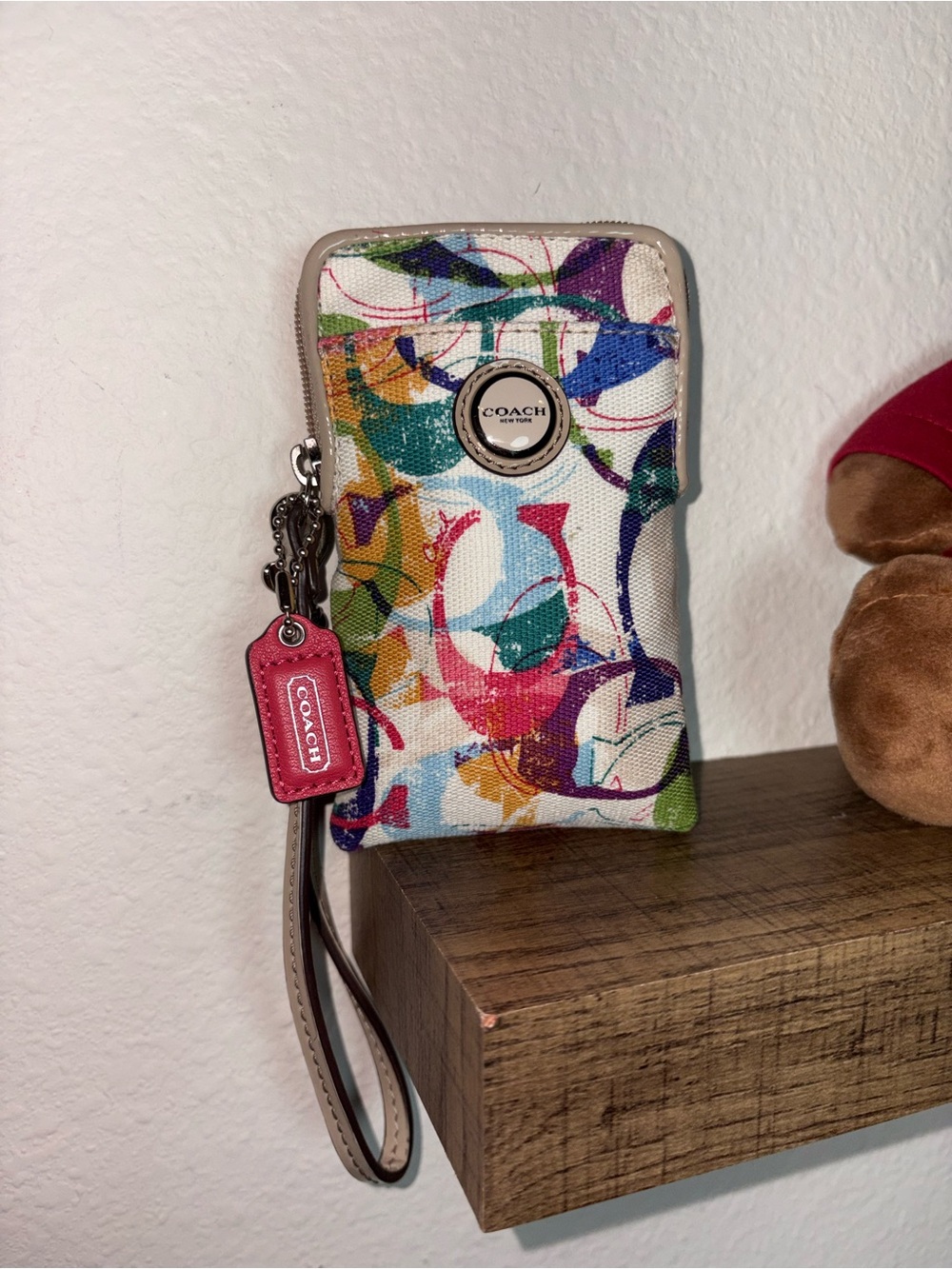 COACH Poppy Graffiti Multicolor Signature Canvas Wristlet Phone Case Camera Bag